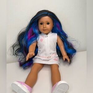 American Girl Doll with Blue and Pink Highlights